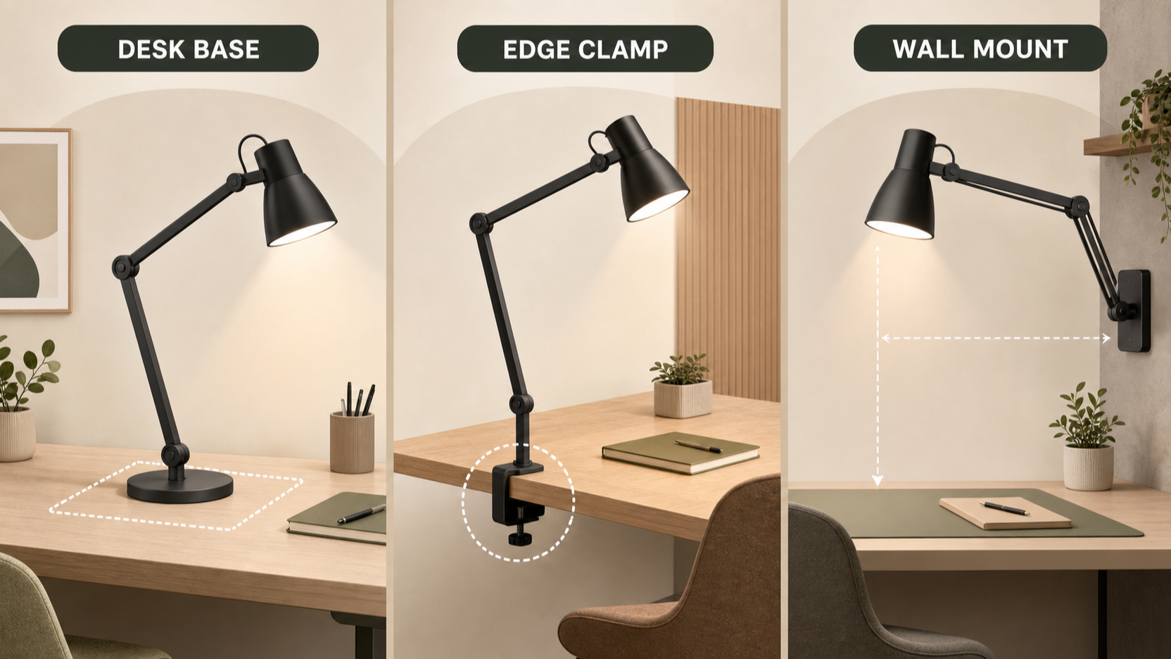 Make mounting-format trade-offs scannable before the reader chooses around available desk space